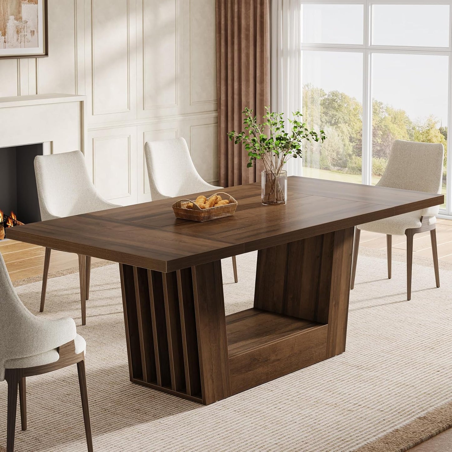 Tribesigns 63-Inch Dining Table for 4-6, Farmhouse Rectangular Kitchen Dinner Table with Heavy-Duty Base, Wood Dining Room Furniture for Kitchen, Living Room, Home, Brown