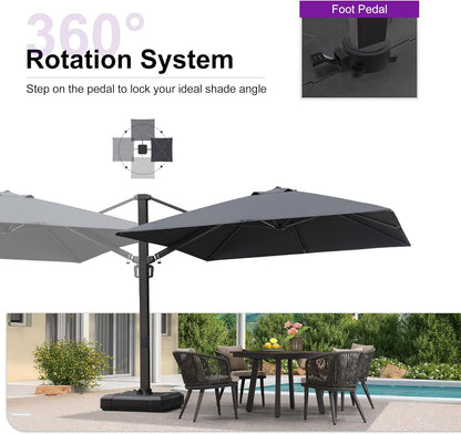 PURPLE LEAF 10 FT Square Patio Umbrella Large Outdoor Aluminum Offset Umbrella with 360-degree Rotation Cantilever Umbrella for Garden Deck Backyard Pool, Grey