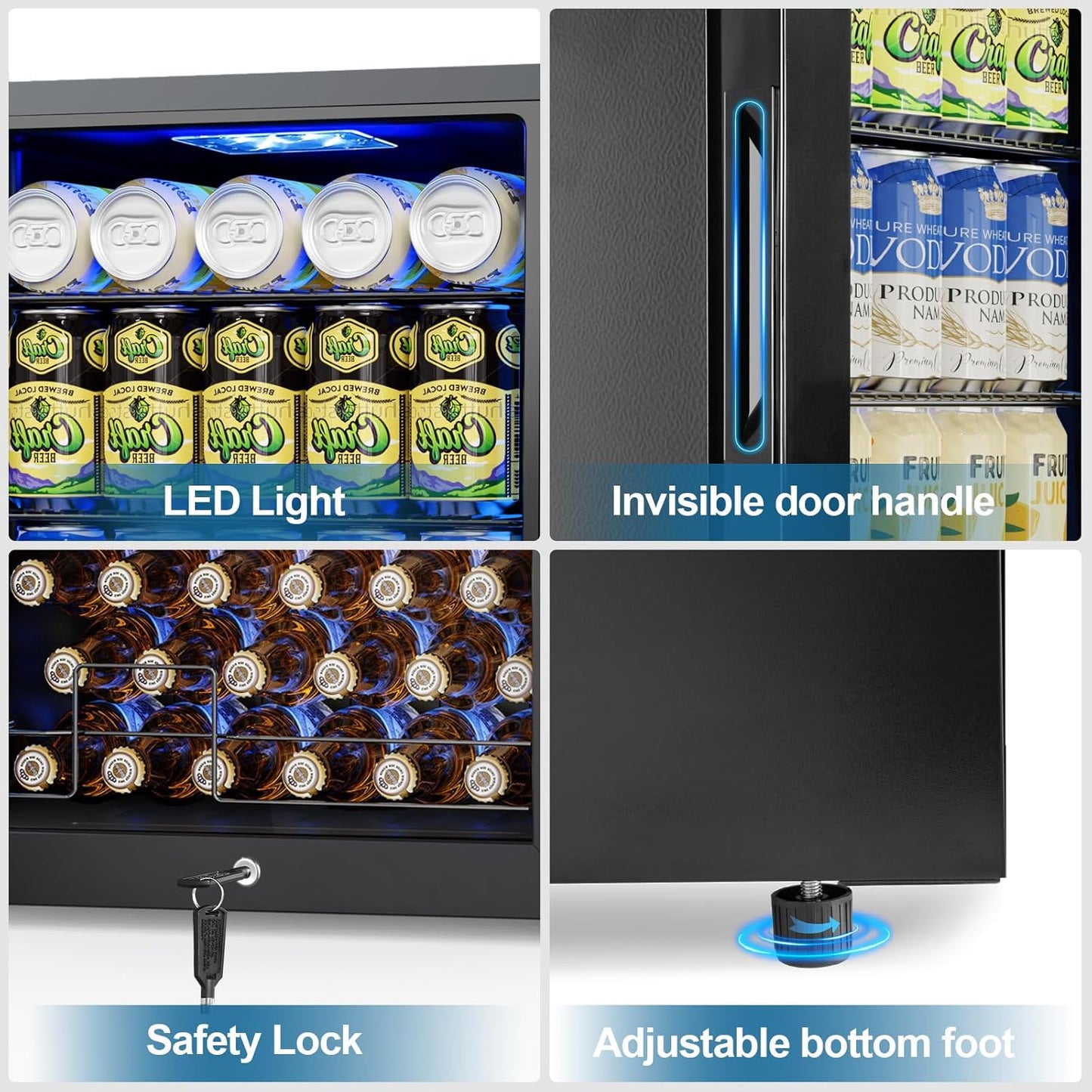 Velivi Mini Fridge 3.2 Cu.Ft Small Beverage Refrigerator 126 Can Lockable Drink Cooler with Glass Door, Safety Lock, for Beer Soda Black