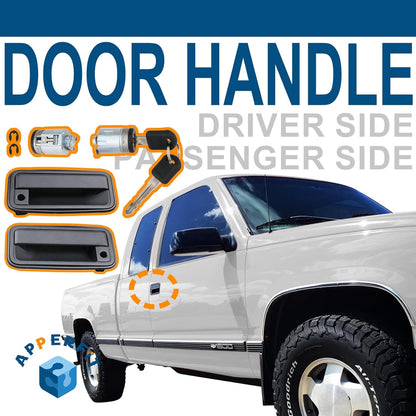 APPERFiT All Metal Exterior Door Handles w/Key Lock Cylinders Compatible with 1995-2000 Chevrolet Chevy/GMC C1500 C2500 C3500 K1500 K2500 K3500 Suburban Tahoe Yukon 15742229 15742230