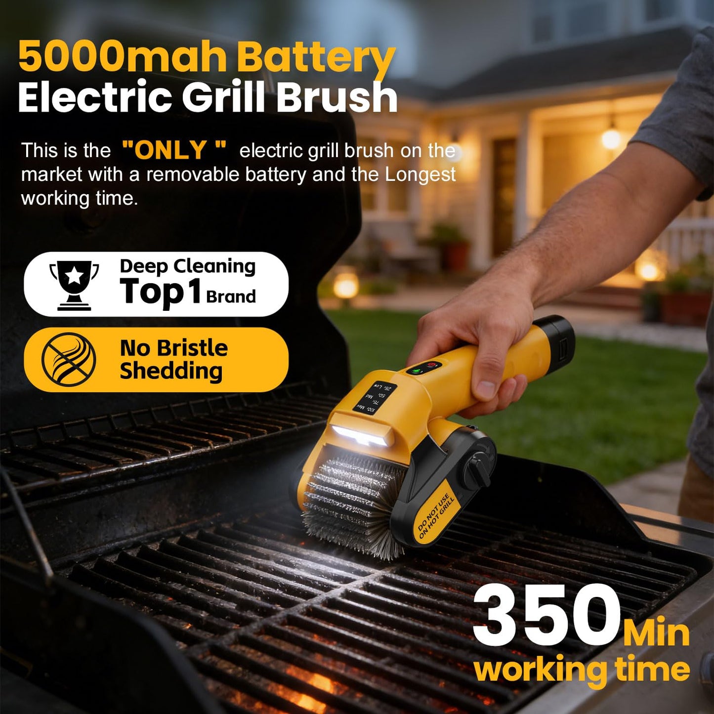 QIMEDO 5000mAh Electric Rotary Grill Brush - 800RPM Cordless