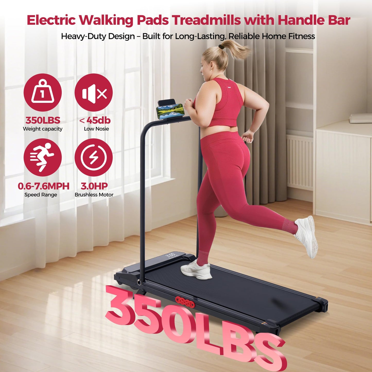 POTUPUS Walking Pad Treadmill with Handle Bar & Incline