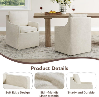 KISLOT Upholstered Dining Chairs Set of 4, Modern Dining Room Chairs with Casters & Washable Cover, Rolling Accent Chair with Hidden Storage for Kitchen, Farmhouse, Living Room, Beige, 4 Box