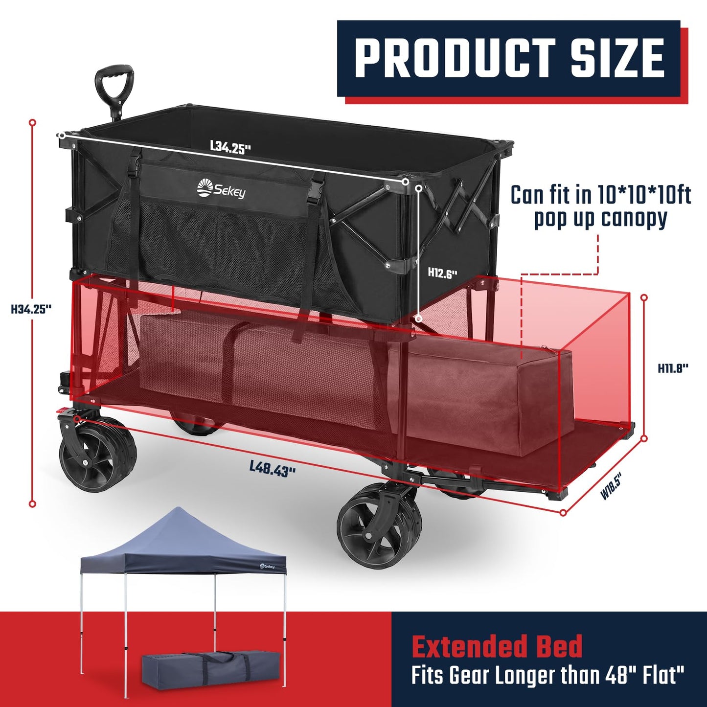 SEKEY 500LBS Heavy Duty Double Decker Garden Wagon