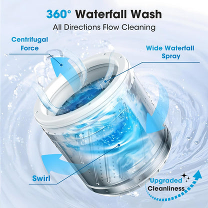 20lbs Portable Washing Machine, Full-Automatic Portable Washer with 10 Wash Cycles, Top Load Clothes Washer with Drain Pump for Apartment Bathroom, Dorms, RVs