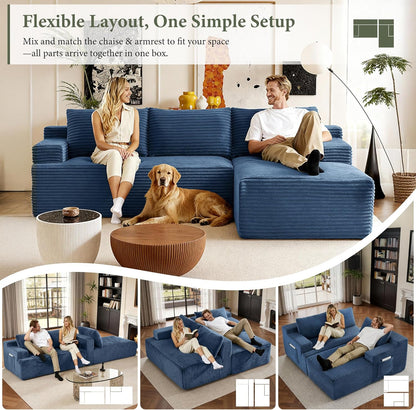 96" Sectional Couches for Living Room Cloud Couch Sofa with L-Shape Upholstered Boneless Couchs Modern Modular Sectional Couch with Chaise (Bule, 96" W+Right Facing Chaise+2Seaters)