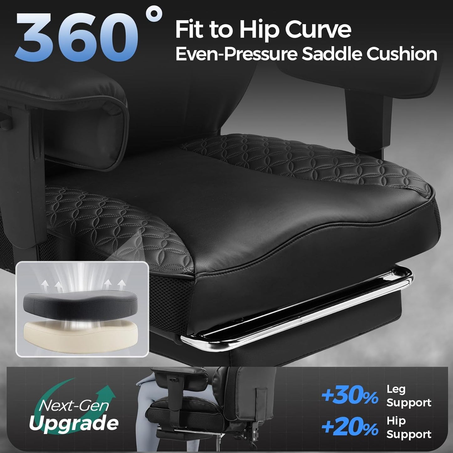 GTPLAYER Big and Tall Gaming Chair 400lbs Heavy Duty Office Chair with Foot Rest & Ergonomic Pocket Spring Lumbar Support, High Back 3D Saddle Shaped Cushion for Back Pain Relief, Matte-Black