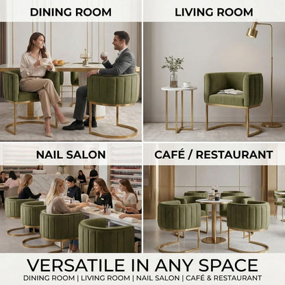 Hyfirm Olive Green and Gold Modern Barrel Dining Room Chairs Set of 4, Velvet Upholstered Accent Chairs with Curved Back for Kitchen Island, Luxury Comfort Seating Cantilever Metal Frame
