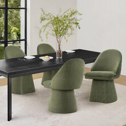 KISLOT Swivel Dining Chairs Set of 4, Upholstered Mid Century Modern Deskchair with Round Back, Linen Fabric Kitchen Chairs for Dining Room, Bedroom, Dressing Room, Green