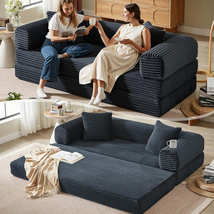 Boneless Couch Versatile Couches for Living Room No-Install Sofa Bed Corduroy Futon Soft Cloud Couch with Pillows for Bedroom Game Movie (Dark Gray, 76")