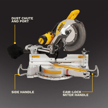 DEWALT Miter Saw, 12 Inch Double Bevel Sliding Compound Miter Saw, Includes Blade Wrench and Clamp, Increased Crosscut Capacity, Powerful 3800 RPM Motor 15 Amp (DWS779)