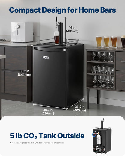 VEVOR Beer Kegerator, Single Tap Commercial Draft Beer Dispenser for D system, Full Size Keg Refrigerator with 5lbs CO2 Tank, Hold 2 Sixth / 2 Ball lock keg, Black
