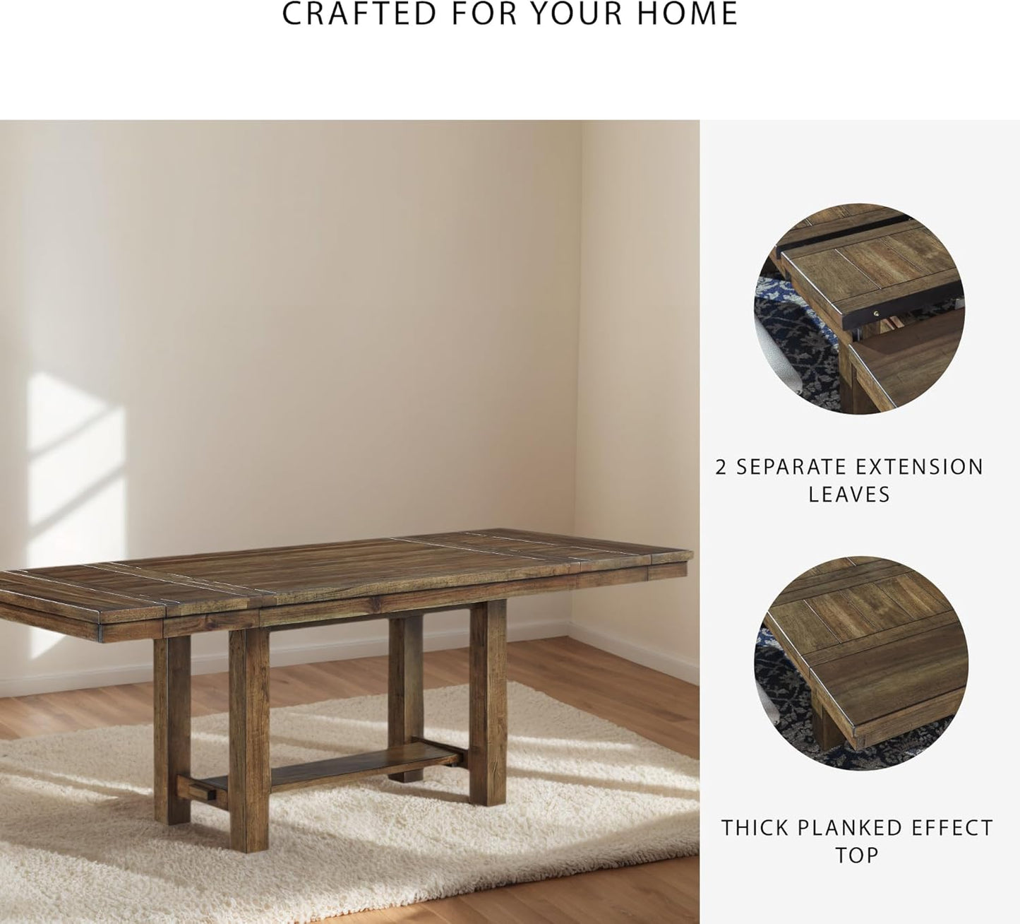 Signature Design by Ashley Moriville Rectangular Dining Extension Table, 2 Extension Leaves, Seats 8, 36" W x 86" D x 30.13" H, Wood & Acacia Veneer, Brown