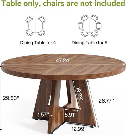 LITTLE TREE Round Dining Table for 4-6 People, 47 Inches Dining Room Table with Wooden Pedestal Base, Brown Dinner Tables, Circle Kitchen Tables for Dining Room, Kitchen, Living Room(Table Only)