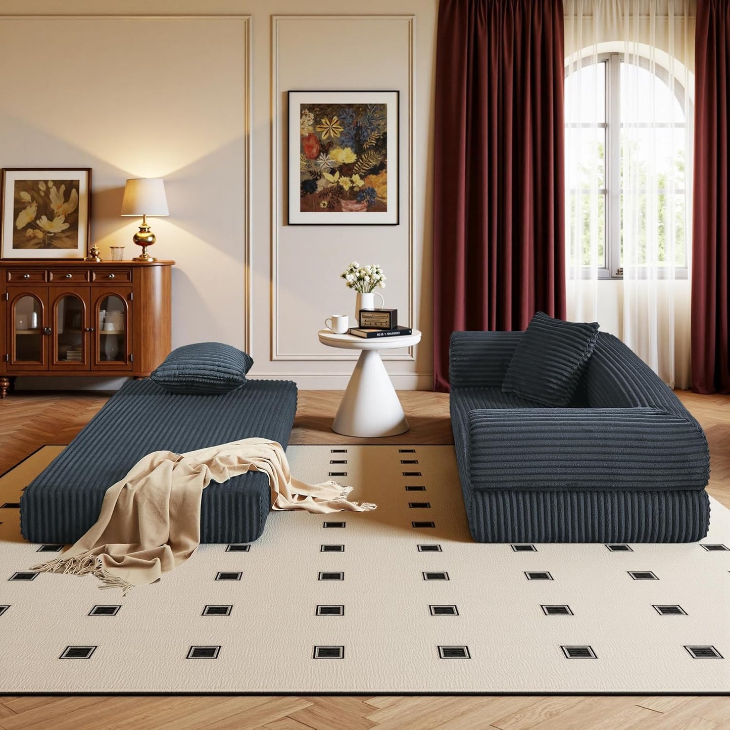 Boneless Couch Versatile Couches for Living Room No-Install Sofa Bed Corduroy Futon Soft Cloud Couch with Pillows for Bedroom Game Movie (Dark Gray, 76")
