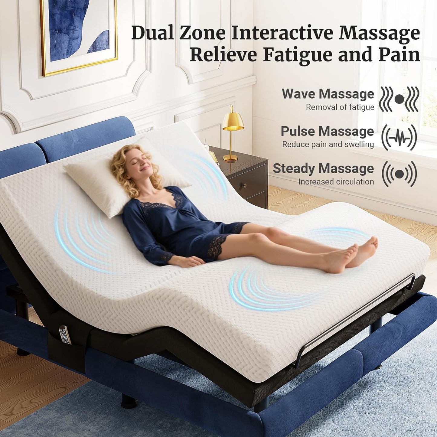 Tami Tami T600 Adjustable Bed Frame Split King Size with Remote & Massage - Syncable Electric Beds Bases, Zero Gravity, Dual Side USB, Nightlight, Quiet Motor, 5 Min Easy Assembly