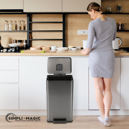 SIMPLI-MAGIC 13.2 Gallon Step Trash Can - Odor Control, Hands-Free