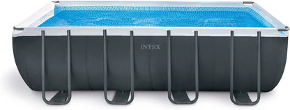 Rectangular Frame Above Ground Outdoor Swimming Pool Set with 1200 GPH Sand Filter Pump, Pool Cover and Ladder