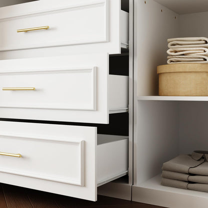 FUFU&GAGA Wardrobe Closet Collection with Doors, Modern White Bedroom Armoire System with Gold Handles, Modern Clothes Storage Cabinet with Drawers, Shelves, Hanging Rods, 79.1”W x 19.3”D x 74.8”H
