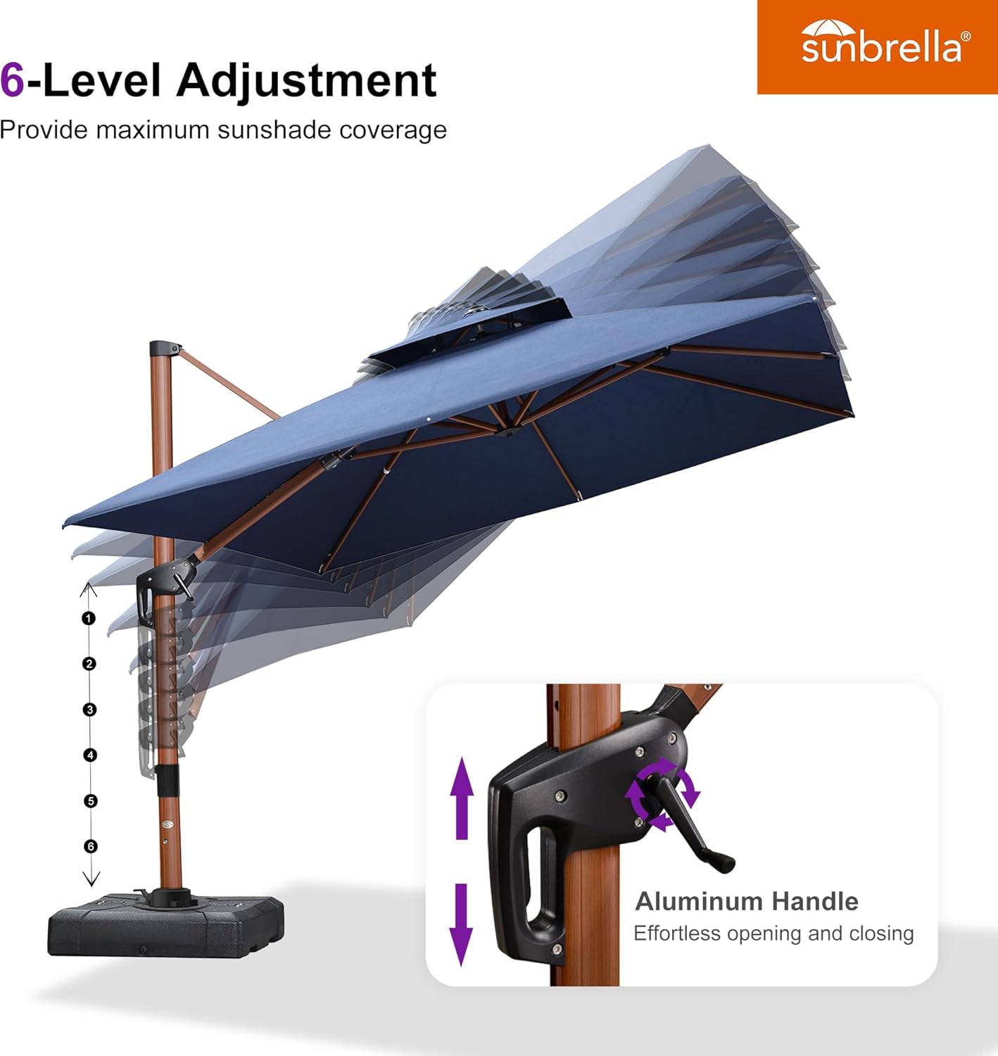 PURPLE LEAF Umbrella 9' X 12' Double Top Deluxe Rectangle Patio Umbrellas Offset Hanging Umbrellas Cantilever Umbrella, Spectrum Indigo