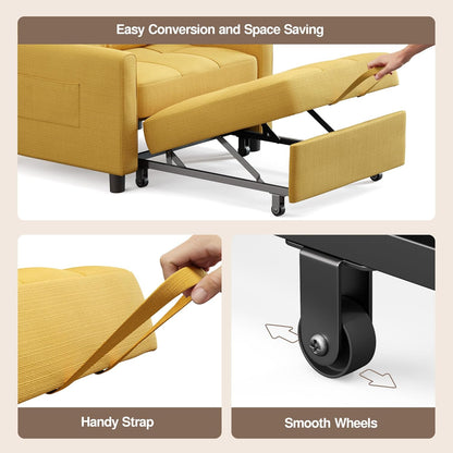 Ahomly Convertible Sleeper Chair Sofa Bed with 3-in-1 Design, Adjustable Backrest, and Storage Pocket for Living Room, Yellow