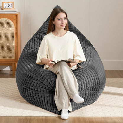 3-in-1 Giant Bean Bag Chair for Adults & Kids, Convertible Floor Sofa to Mattress, Memory Foam Beanbag Chair with Washable Cover, Multi Functional Lounge Couch for Bedroom, Living Room (Dark Grey)