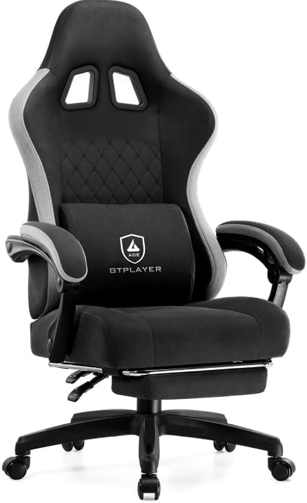 GTPLAYER Gaming Chair, Computer Office Chair with Pocket Spring Cushion, Linkage Armrests and Footrest, High Back Ergonomic Computer Chair with Lumbar Support Task Chair with Footrest(DPBlack)