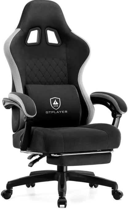 GTPLAYER Gaming Chair, Computer Office Chair with Pocket Spring Cushion, Linkage Armrests and Footrest, High Back Ergonomic Computer Chair with Lumbar Support Task Chair with Footrest(DPBlack)