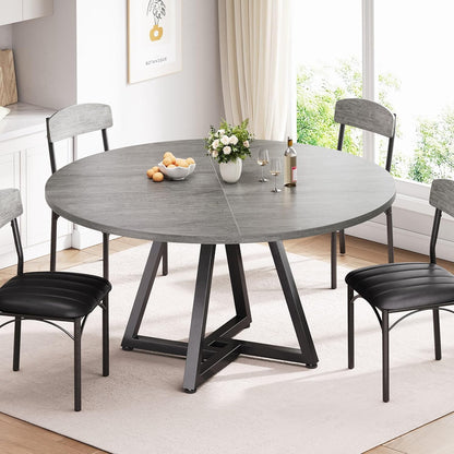 Jocoevol 51“ Round Kitchen Dining Room Table for 6-8, Circle Dining Dinner Table with Pedestal Metal Frame, Space Saving Wood Industrial Furniture for Small Space (Grey, 51In)