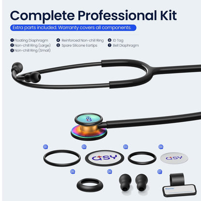 Stainless Steel Stethoscope, Dual-Frequency Diaphragm, Bell & Diaphragm & Pediatric Diaphragm, Noise-Reducing Silicone Ear Tips, Ideal for Doctors, Nurses, Students Use