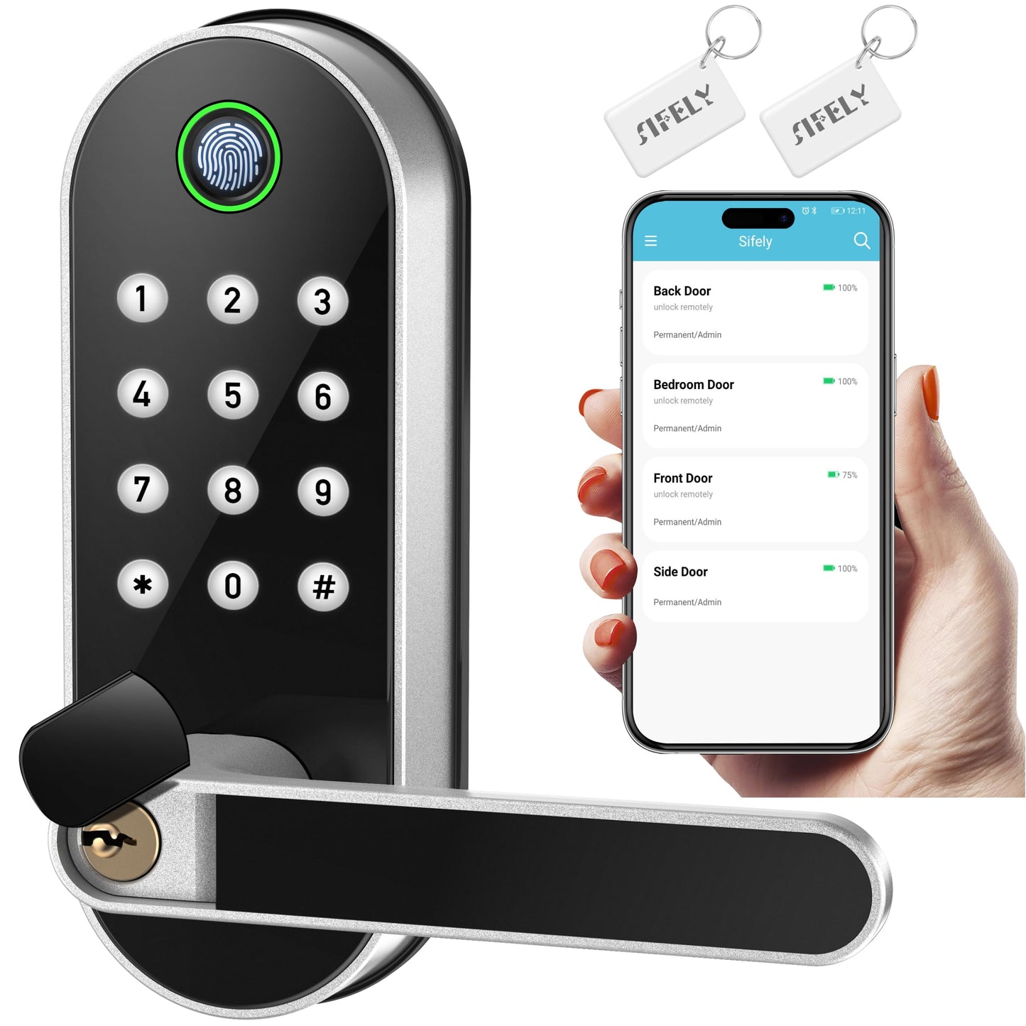 SIFELY Fingerprint Smart Door Lock with Keypad & Handle