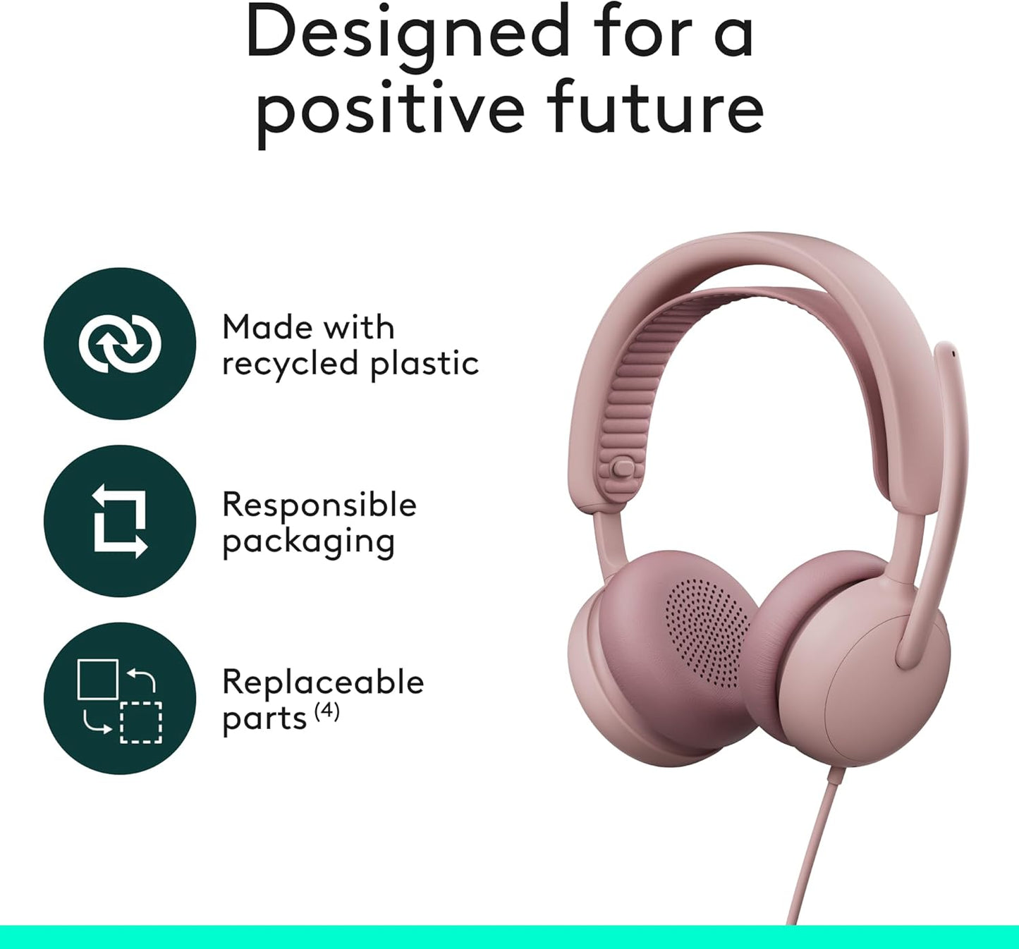 Logitech Zone Wired 2 - Noise-Canceling Headset with Adaptive Hybrid ANC, USB-C with USB-A Adapter - Rose
