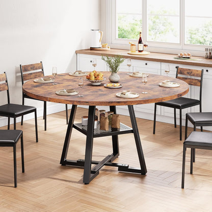 Jocoevol 51'' Round Dining Table for 6,Kitchen Dining Room Circle Dinner Pedestal Table,Space Saving Wood Kitchen & Dining Room Furniture (Vintage, 51In)