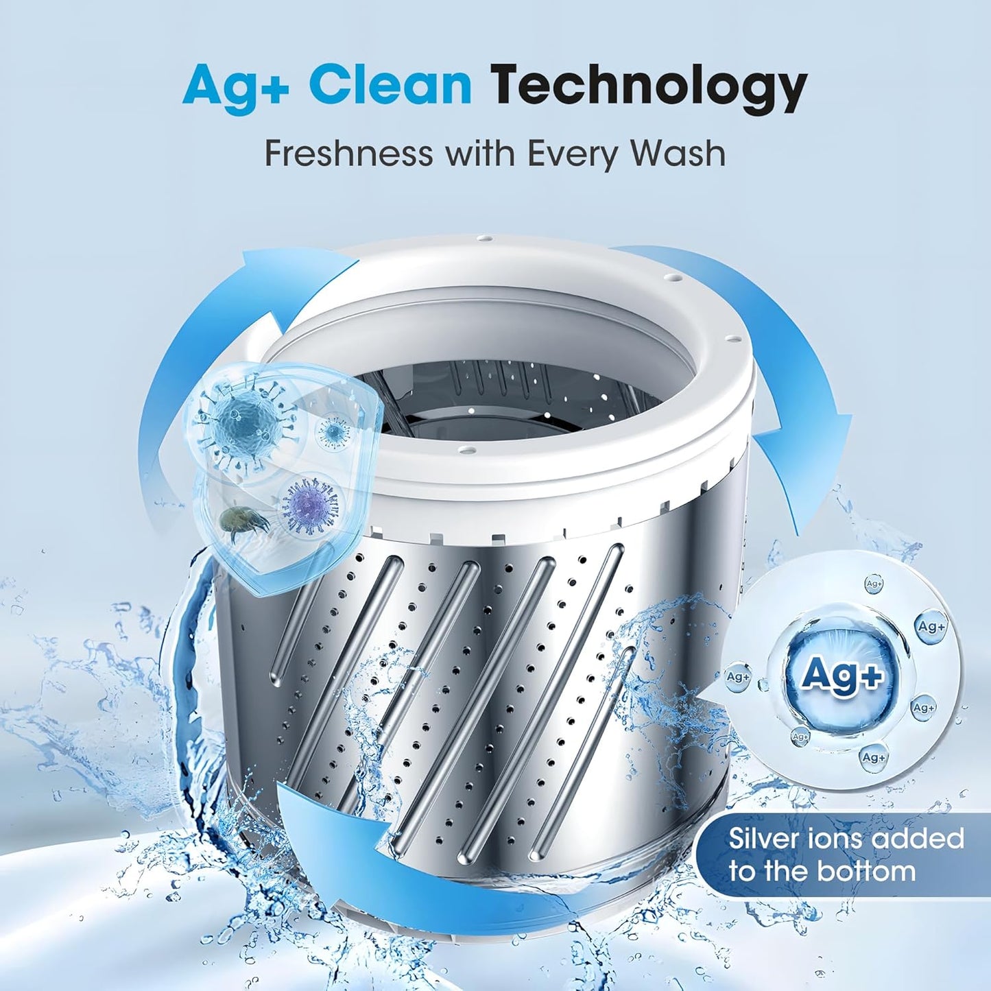20lbs Portable Washing Machine, Full-Automatic Portable Washer with 10 Wash Cycles, Top Load Clothes Washer with Drain Pump for Apartment Bathroom, Dorms, RVs