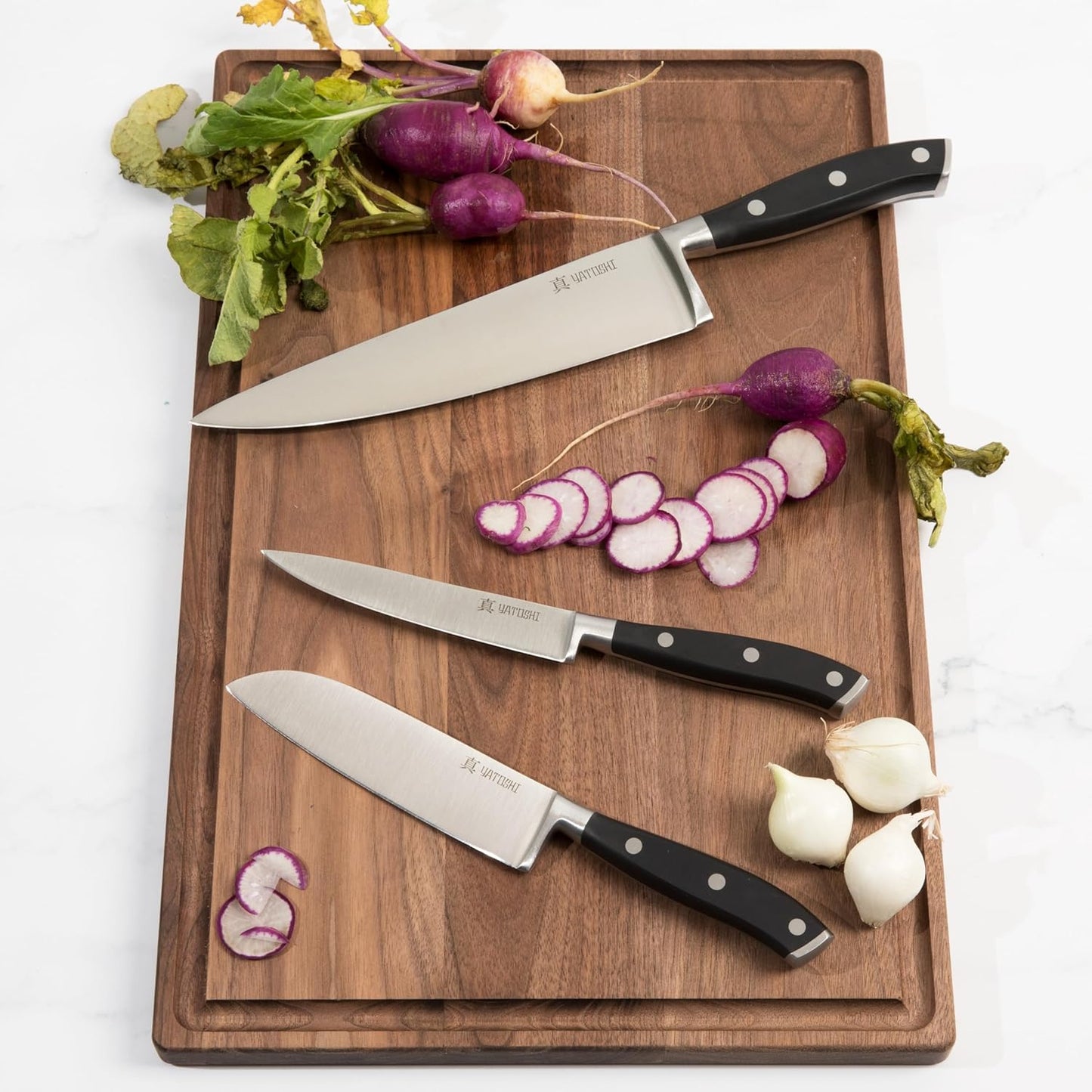 Yatoshi 15 Piece Black Knife Block Set - Pro Kitchen Knife Set Ultra Sharp High Carbon Stainless Steel with Ergonomic Handle