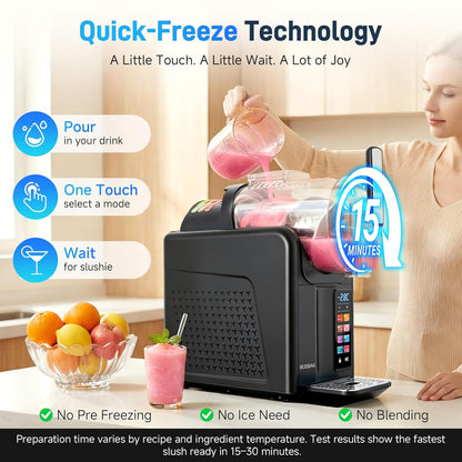 2L Slushie Machine & Soft Serve Ice Cream Machine for Home Use, 6-IN-1 Presets for Slushy, Frozen Drink, MilkShake, Margaritas, Frappés and More Frozen Dessert Maker, No Ice Needed, Black