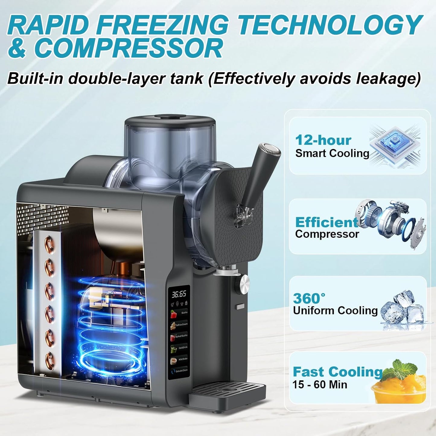 Ice Cream Maker, Slushie Machine for Home, Slushy Machine 70 oz Margarita Machine with 6 Preset Programs for Ice Cream, Milkshake, Cocktail, Frappés, 9-level Adjustable Thickness, Gray