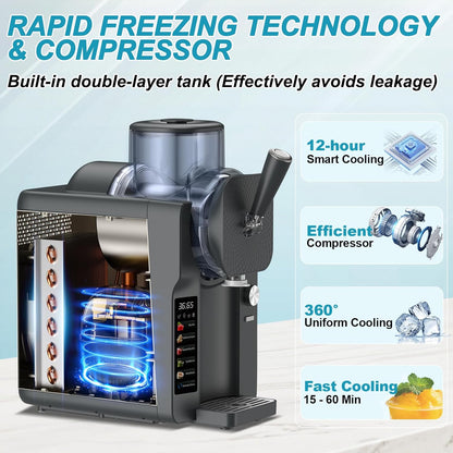 Ice Cream Maker, Slushie Machine for Home, Slushy Machine 70 oz Margarita Machine with 6 Preset Programs for Ice Cream, Milkshake, Cocktail, Frappés, 9-level Adjustable Thickness, Gray