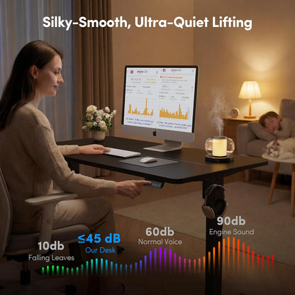 FEZIBO 48 x 24 Inchs Electric Standing Desk, Height Adjustable, Sit Stand Up, Computer Office Desk with Splice Board, Black Frame/Black Top