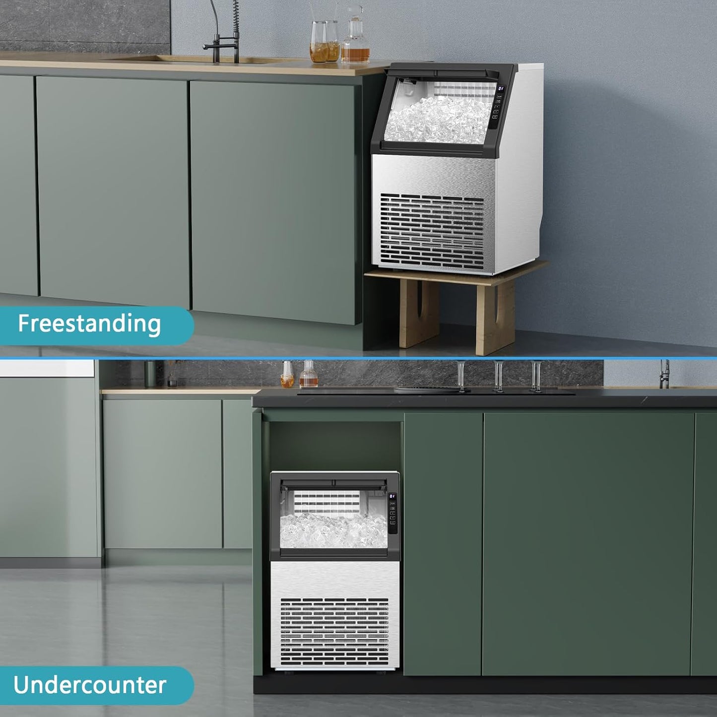 COWSAR Commercial Ice Maker Machine, Self-Cleaning Ice Machine for Home, Bar, Restaurant, Office and Outdoor .80Lbs/24H Freestanding Undercounter Ice Maker with 24Lbs Storage Capacity