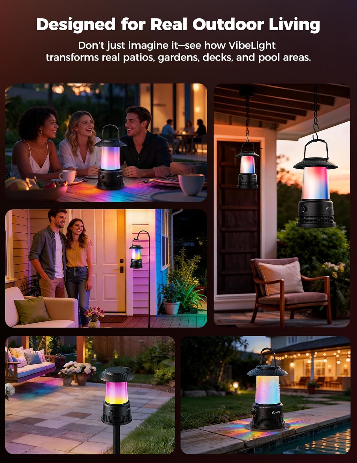 dbsono Outdoor Solar Speakers Home Decor: 2-Pack 30W Stereo Sound with 360° LED Lights|Multi-Sync 100Pcs|IPX7 Waterproof|20H Playtime|Bluetooth 5.4|Lanterns for Patio/Pool/Yard, Gifts for Women Men