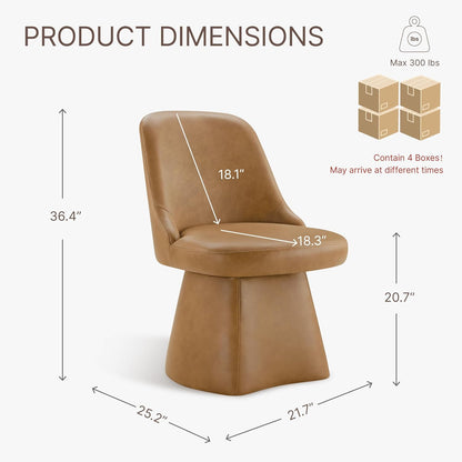 KISLOT Swivel Dining Chairs Set of 4, Upholstered Mid Century Modern Deskchair with High Back, Faux Leather Kitchen Chairs for Dining Room, Bedroom, Dressing Room, Brown