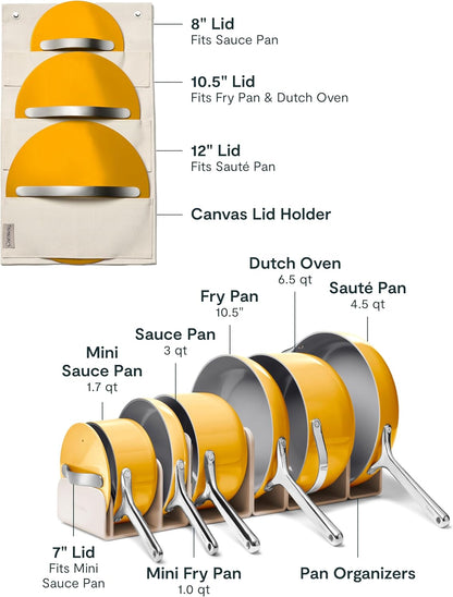 Caraway 31-Piece Ceramic Cookware Bundle - Fry Pans, Saucepans, Sauté Pan, Dutch Oven, Petite Cooker, Stir Fry, Rondeau, Stock Pot, Grill & Griddle Pans, Roasting Pan, Racks, Organizers - Marigold