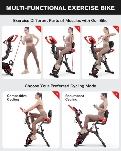 POOBOO Folding Exercise Bike - 8-Level Resistance, 300LB Capacity