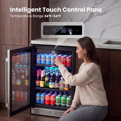 Yeego Beverage Refrigerator & Drink Fridge - 24 inch 180 Cans Beer Cooler Glass Door, 34-54℉ Under Counter Refrigerator Built-in for Drink Soda Wine for Bar Office Bedroom