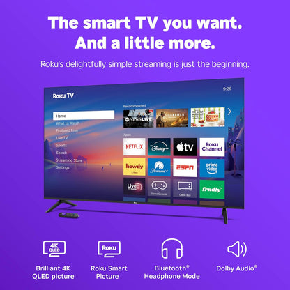Roku Smart TV 2026 – 65-Inch Select Series, 4K QLED TV – Roku TV with Voice Remote – Flat Screen QLED Television with Wi-Fi for Streaming Live Local News, Sports, & Movies – Bluetooth Headphone Mode