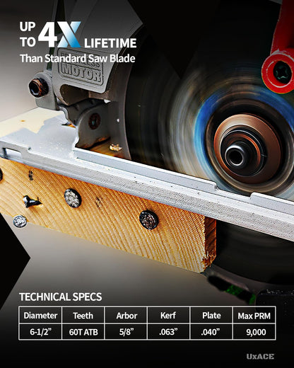 6-1/2-Inch 60-Tooth Circular Saw Blade with 5/8-Inch Arbor, Ultra Finish Wood Cutting, Carbide Tip, Thin Kerf, for Plywood, MDF, OSB, Laminated, 2 Pack