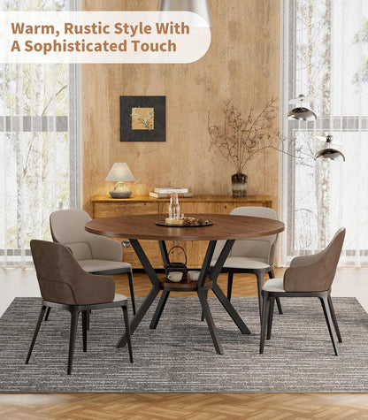 42" Round Dining Table for 4, Farmhouse Kitchen Table with Storage, Space Saving Circle Dinner Table, Rustic Wood Kitchen & Dining Room Tables with Metal Legs for Kitchen, Living Room, Dining Room