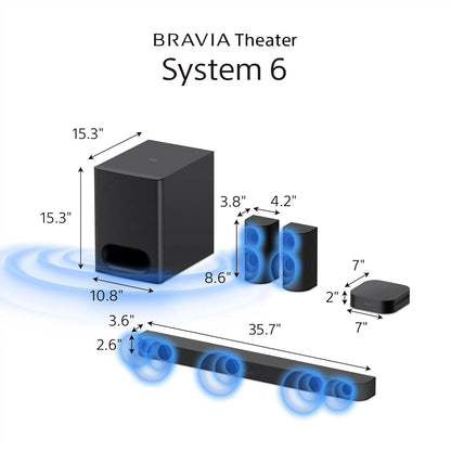 Sony BRAVIA Theater System 6, 5.1ch Home Theater System soundbar with subwoofer and Rear Speakers, Surround Sound by Dolby Atmos/DTS:X Compatible HT-S60