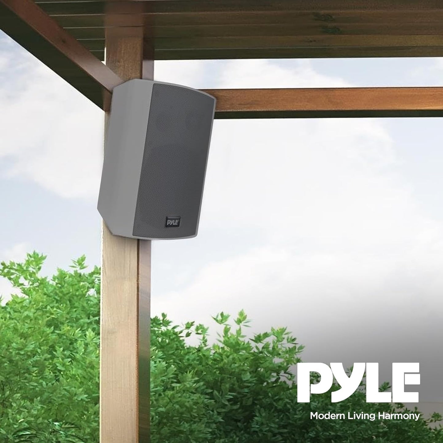 Pyle 6.5 Inch Wall Mount Waterproof Speaker System for Indoor or Outdoor Wireless Bluetooth Surround Sound System, Light Gray (2 Pack)